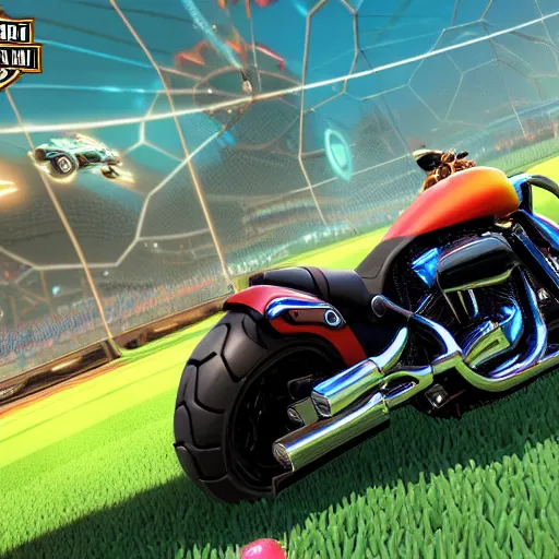 Image similar to a harley davidson on rocket league, high resolution