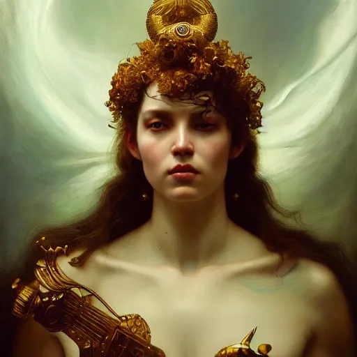 Prompt: highly detailed oil painting | very intricate | cinematic lighting | award - winning | chronus god of time | by roberto ferri, by tom bagshaw, by j. c. leyendecker and klimt, beautiful cinematic light, american romanticism, by austin osman spare, artstation, cgsociety, official art, octane