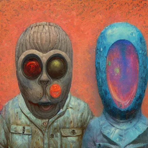 Prompt: a detailed, impasto painting by shaun tan and louise bourgeois of an abstract forgotten sculpture by ivan seal and the caretaker, weirdcore folk album cover artstation behance hd unsplash contest winner