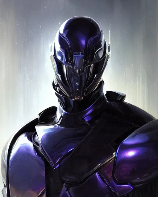 Image similar to character concept of iridescent sinewy smooth muscular male sleek glossy indigo black pearlescent liquid metal scifi armor with smooth black featureless helmet, by greg rutkowski, mark brookes, jim burns, tom bagshaw, magali villeneuve, trending on artstation