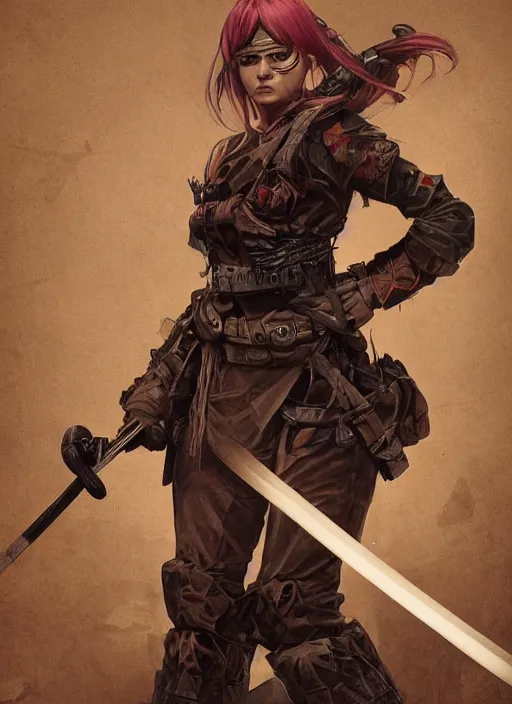 Prompt: a female war hero enchantingly [ unsheathes her brightly illuminated katana ]!!, with a [ disdain look on her face ]!, she positions it over her body readying for attacks, surrealism art!!, portrait!!, trending on cgsociety, 4 k quality, intricately detailed