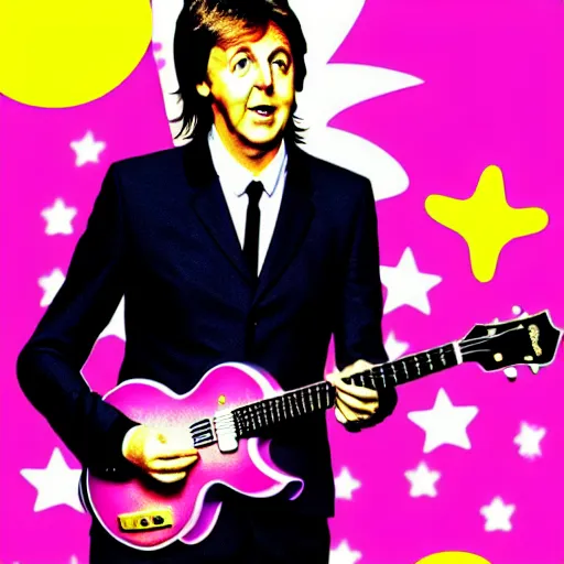 Prompt: !dream Paul McCartney playing a Squier Hello Kitty guitar, 8k, high definition, highly detailed, photorealistic