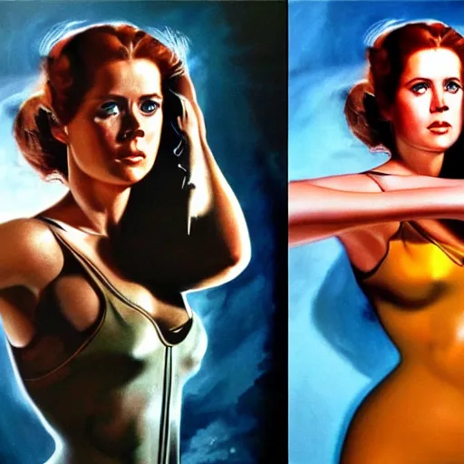 Image similar to ultra realistic portrait painting of amy adams in a 1 9 7 0 s sci - fi ad, art by frank frazetta, 4 k, ultra realistic, highly detailed, epic lighting