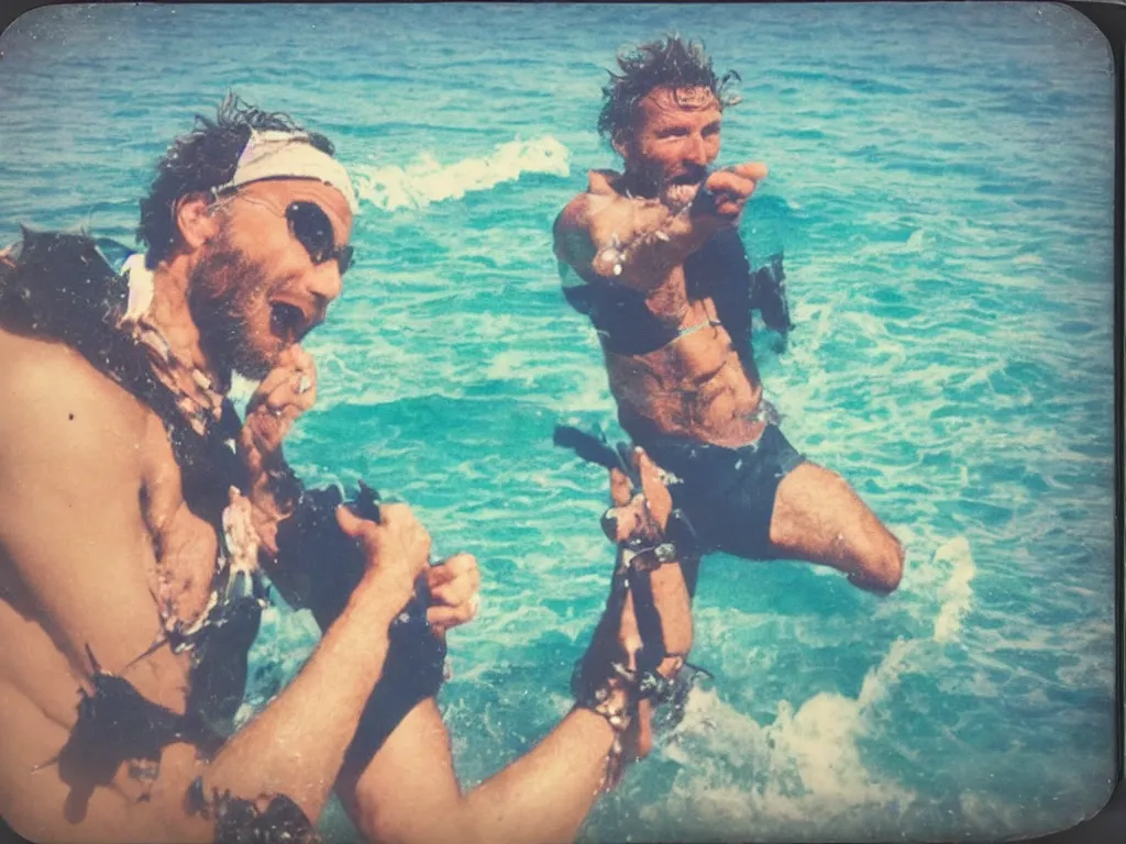 Image similar to jovanotti ravages the beaches of the adriatic coast crying, polaroid color photo, ultra realistic