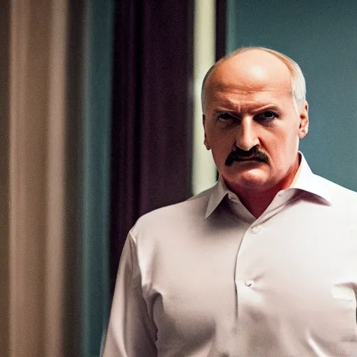 Image similar to Alexander Lukashenko as the American Psycho, cinematic still