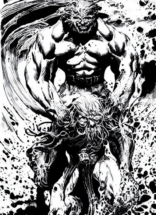 Image similar to man, black white ink art, comic art, high detail, bernie wrightson art, jimlee, petruk, gareng