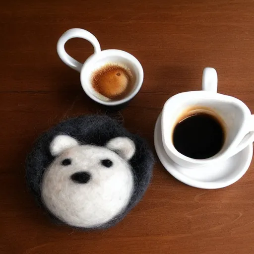 Image similar to Needle felted coffee mug and breakfast, trending on artstation