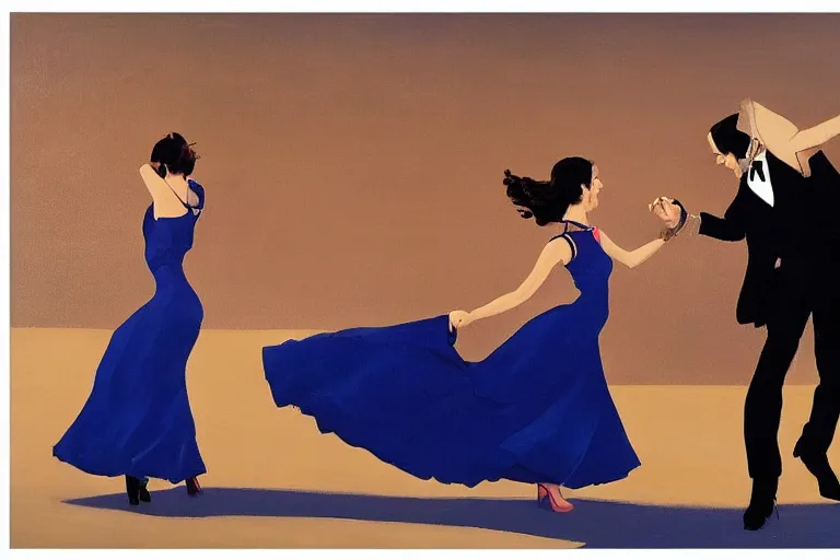 Image similar to ''couple dansing, in style'bluebird at bonneville'by jack vettriano