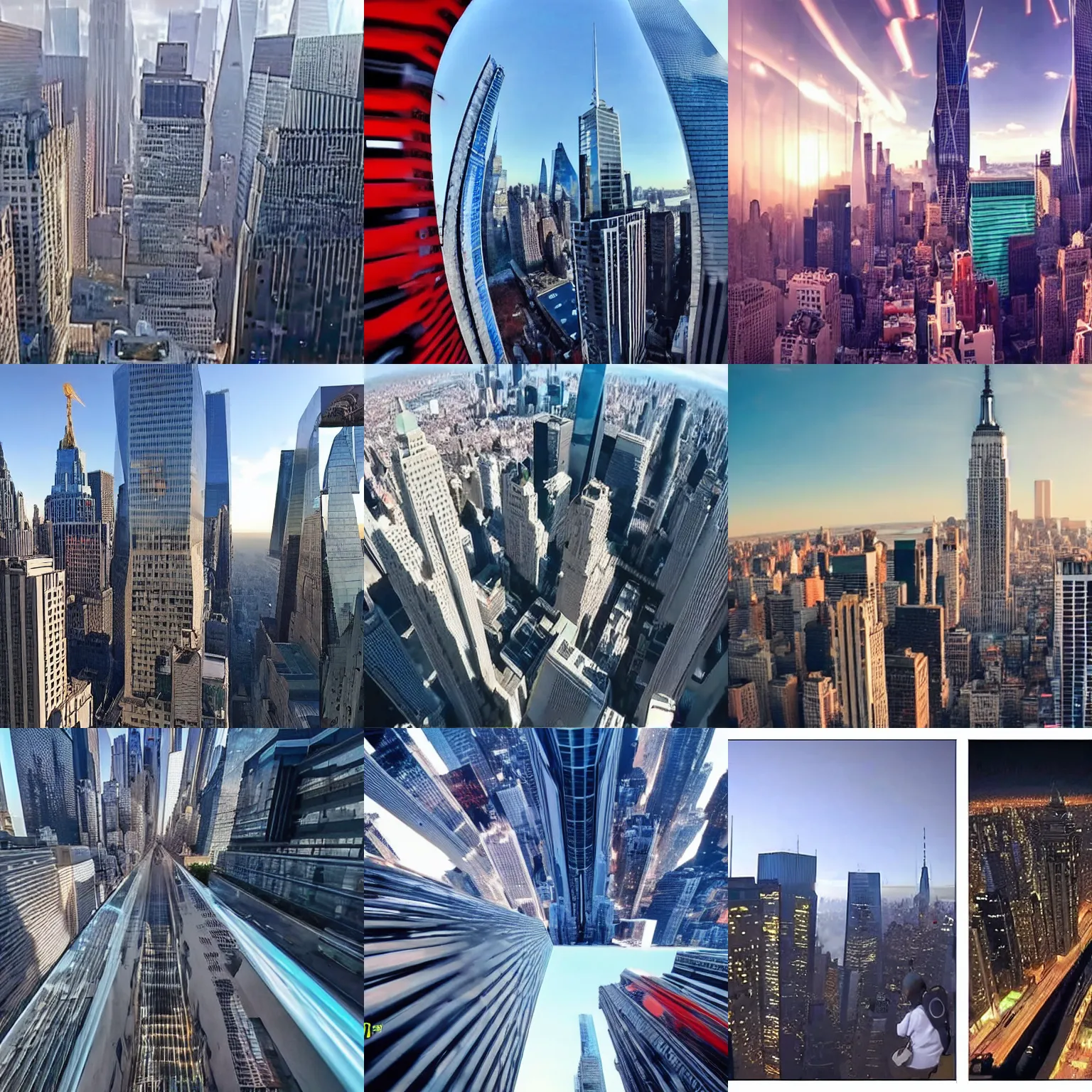 Prompt: Gopro footage of someone from the year 2022 time travelling to the future :: new york in the year 3000, futuristic skyscrapers, technology