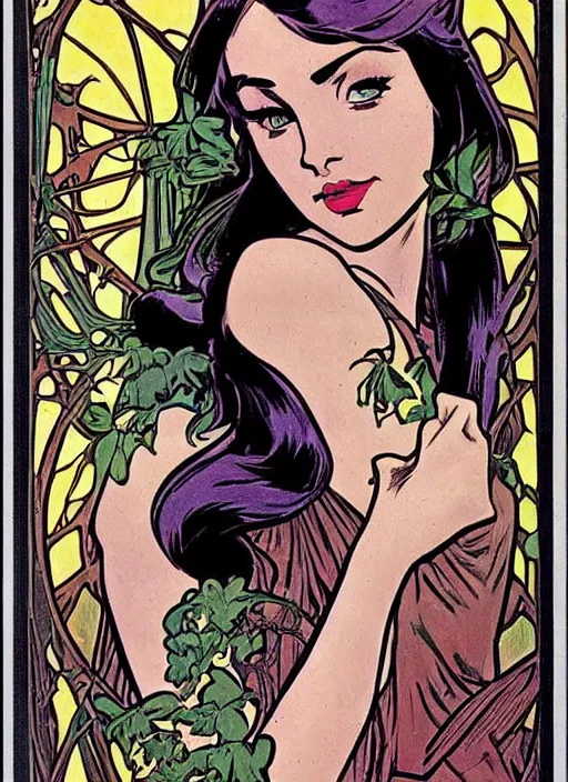 Image similar to a beautiful young woman. she is a woodland elf. well composed, clean elegant painting, beautiful detailed face. retro comic book art by steve ditko and jack kirby and ( alphonse mucha )