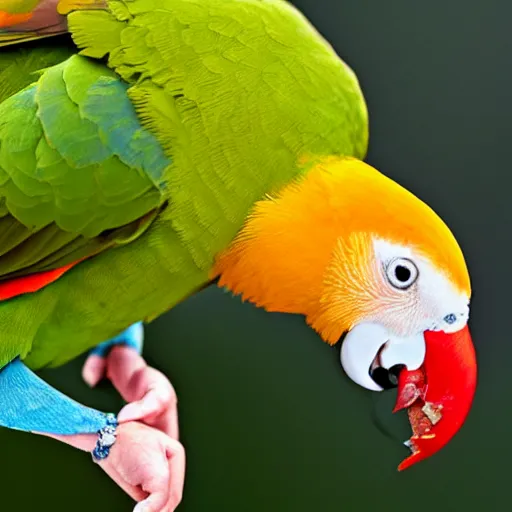 Image similar to a lovebird parrot nibbling an ice cream