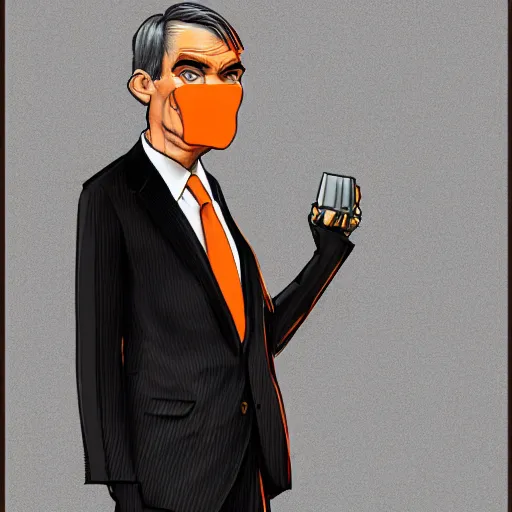 Prompt: Jerome Powell in an orange jail suit, digital art, artstation, caricature, satire