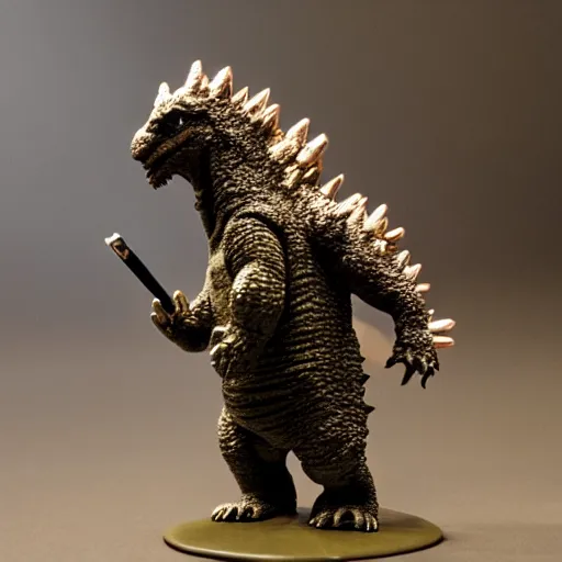 Image similar to godzilla smoking a joint, 5 5 mm