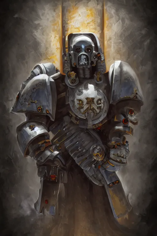 Image similar to warhammer 4 0 k tech priest, symmetrical composition, digital painting, soft light