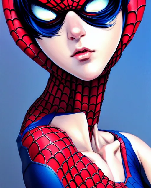 Prompt: portrait Anime Spiderman girl sharp fine-face, pretty face, realistic shaded Perfect face, fine details. Anime. realistic shaded lighting by Ilya Kuvshinov krenz cushart katsuhiro otomo ghost-in-the-shell, magali villeneuve, artgerm, rutkowski Jeremy Lipkin and Giuseppe Dangelico Pino and Michael Garmash and Rob Rey