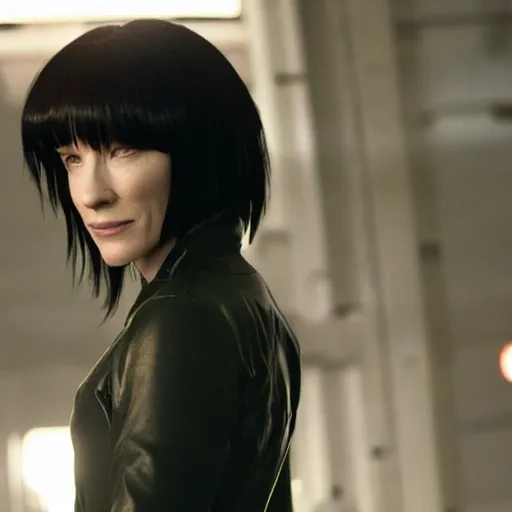 Image similar to cate blanchett as major kusanagi from ghost in the shell, movie still