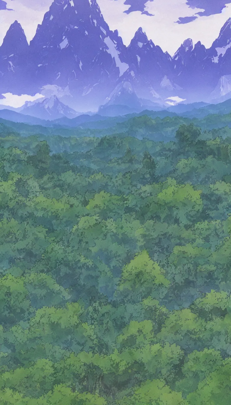 Image similar to view of the Grand Teton mountains in Studio Ghibli style, 4k