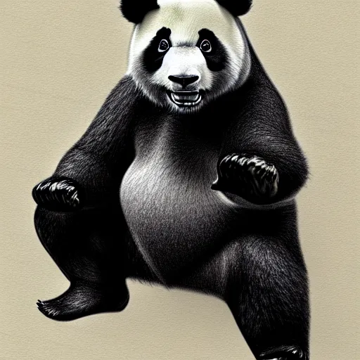 Image similar to muscular panda, highly detailed, pencil sketch