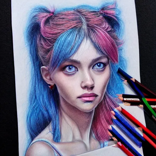 Image similar to Colored pencil art on paper, highly detailed, artstation, PrismaColor