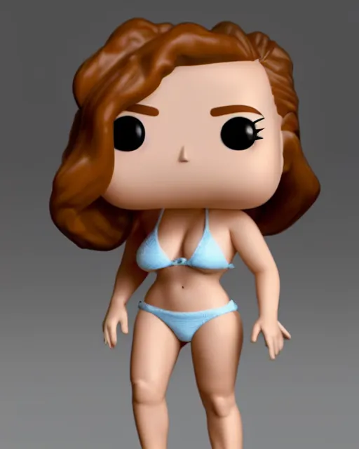 Prompt: full body 3d render of Amy Adams as a funko pop, she is wearing a bikini, studio lighting, white background, blender, trending on artstation, 8K, highly detailed