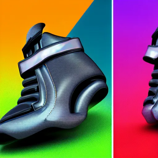 Image similar to futuristic balenciaga and vetements sneakers in giger style on gradient background, colorful, ultra rendered extreme realism and detail, 8 k, highly detailed, realistic, pbr, photorealistic