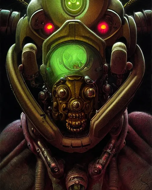 Image similar to orisa from overwatch, character portrait, portrait, close up, concept art, intricate details, highly detailed, horror poster, horror, vintage horror art, realistic, terrifying, in the style of michael whelan, beksinski, and gustave dore