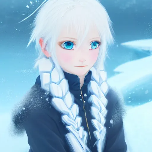 Image similar to white-haired anime girl frozen in an ice floe, intricate, highly detailed, smooth, close-up, artstation, digital illustration by Ruan Jia