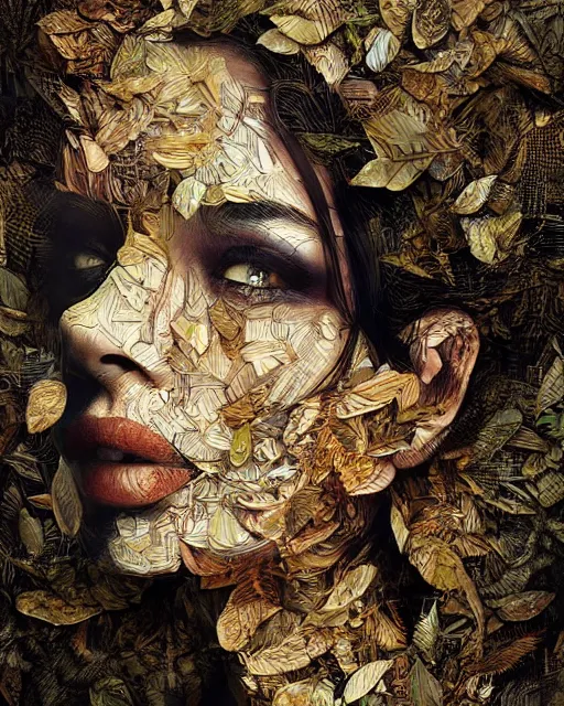 Image similar to portrait of a woman made of leaves. intricate abstract. intricate artwork. by tooth wu wlop beeple dan mumford. trending on artstation