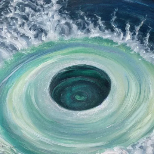 Image similar to a detailed oil painting of a whirlpool in the middle of the ocean