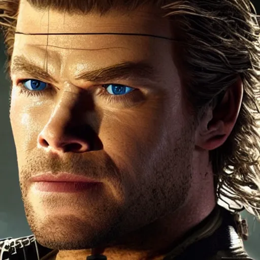 Image similar to Solid Snake portrayed by Chris Hemsworth, HD, photorealistic, cinematic lighting,