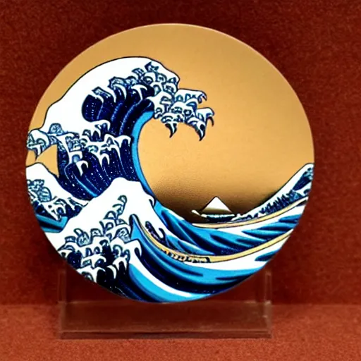 Image similar to a d&d miniature of a marble statue of The Great Wave off Kanagawa, 3D, sculpture