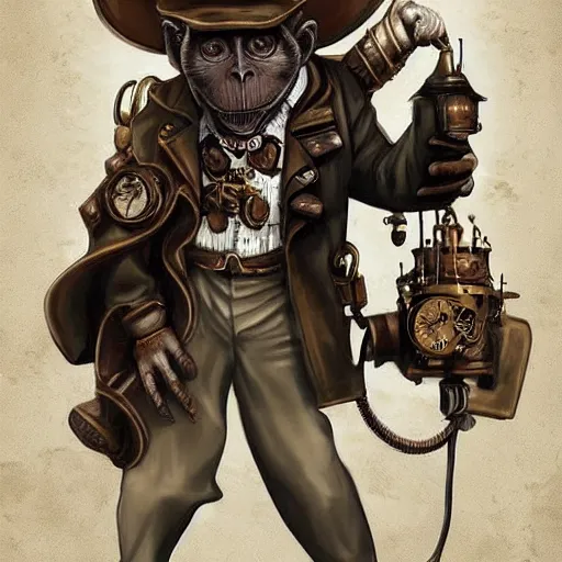 Image similar to cool monkey in steampunk style, digital art, high quality, artstation