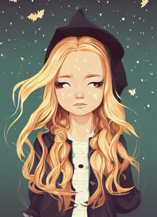 Prompt: little girl with long blonde hair on halloween. clean cel shaded vector art. shutterstock. behance hd by lois van baarle, artgerm, helen huang, by makoto shinkai and ilya kuvshinov, rossdraws, illustration, art by ilya kuvshinov