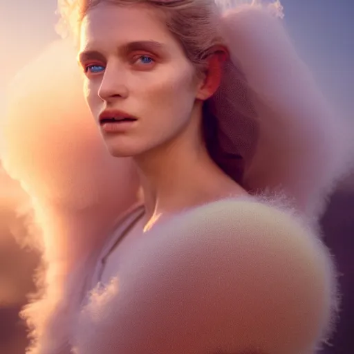 Image similar to photographic portrait of a stunningly beautiful renaissance female in soft dreamy light at sunset, gigantic crystals and smoke, and dust, contemporary fashion shoot, by edward robert hughes, annie leibovitz and steve mccurry, david lazar, jimmy nelsson, breathtaking, 8 k resolution, extremely detailed, beautiful, establishing shot, artistic, hyperrealistic, beautiful face, octane render