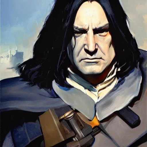 Image similar to greg manchess portrait painting of armored severus snape as overwatch character, medium shot, asymmetrical, profile picture, organic painting, sunny day, matte painting, bold shapes, hard edges, street art, trending on artstation, by huang guangjian and gil elvgren and sachin teng