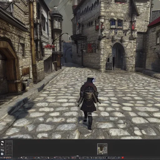 Image similar to detailed medieval fantasy streets with people walking around, unreal engine 5 rendered, incredibly highly detailed and realistic, 8 k, sharp focus, studio quality