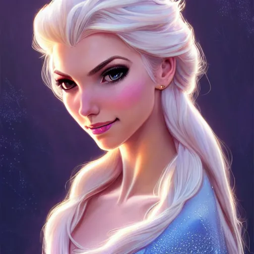 Image similar to Blonde Victoria Justice as Elsa from Frozen, western, D&D, fantasy, intricate, elegant, highly detailed, digital painting, artstation, concept art, matte, sharp focus, illustration, art by Artgerm and Greg Rutkowski and Alphonse Mucha