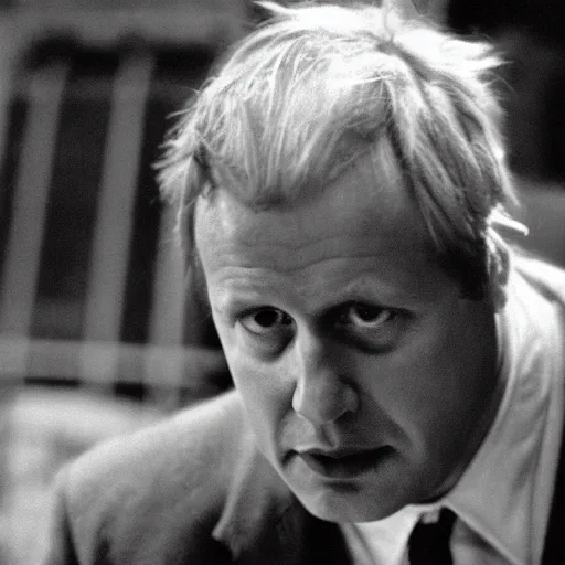 Prompt: Boris Johnson as Amon Göth in Schindler's List, cinematic, sharp focus, movie still, atmospheric, 8k, black and white, dramatic