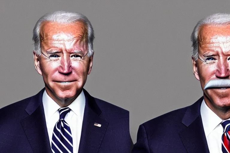 Image similar to mugshot of joe biden using a obviously fake mustache