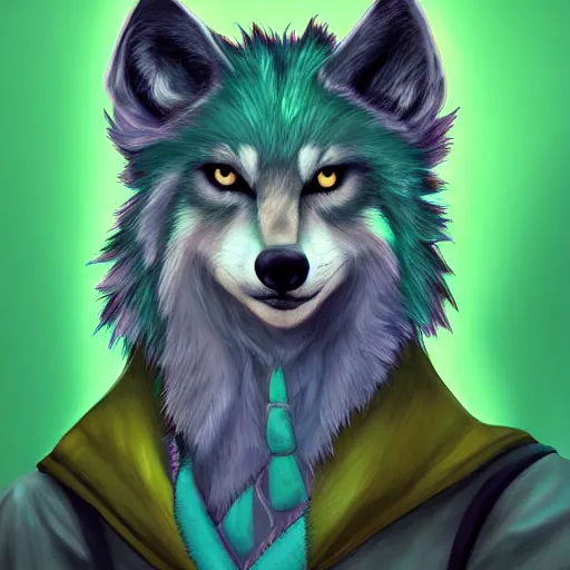 Prompt: Beautiful portrait digital painting, oil painting, anthro anthropomorphic pastel-green androgynous wolf, at a lake anarchist anarcho-punk Punk Punk outfit. furaffinity, artstation