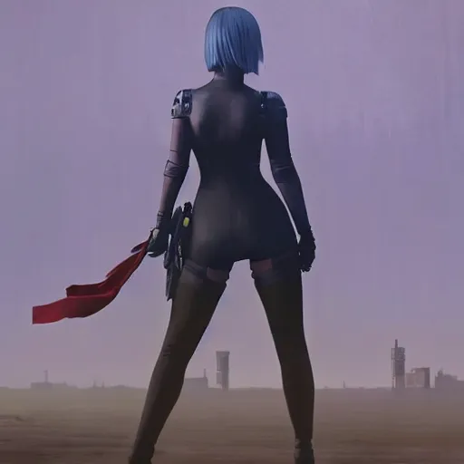 Image similar to new york city portrait of 2B nier automata wearing skin tight clothes screenshot from the video game Red dead redemption 2 digital art by Greg Rutkowski, Simon Stalenhag, christopher nolan trending on Artstation, CGSociety