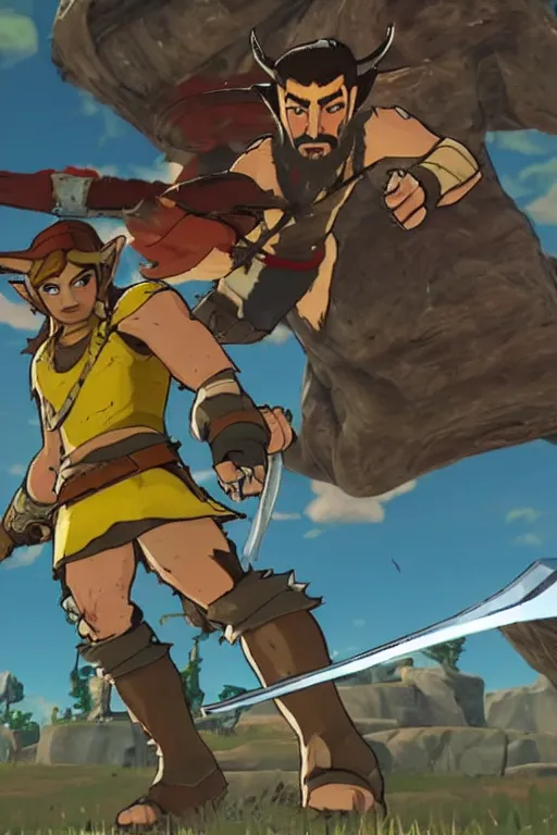 Image similar to in game footage of logan wolverine from the legend of zelda breath of the wild, breath of the wild art style.