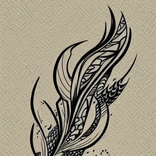 Image similar to tattoo sketch of a sea, on a yellow paper, ornamental, line art, minimalism, tatto for leg