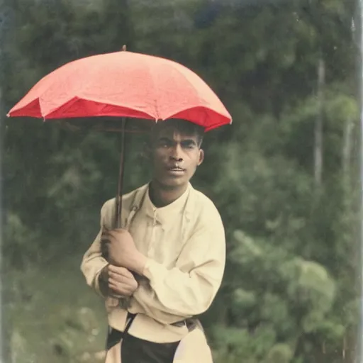 Image similar to young man holding an umbrella, 14mm high-resolution color photo