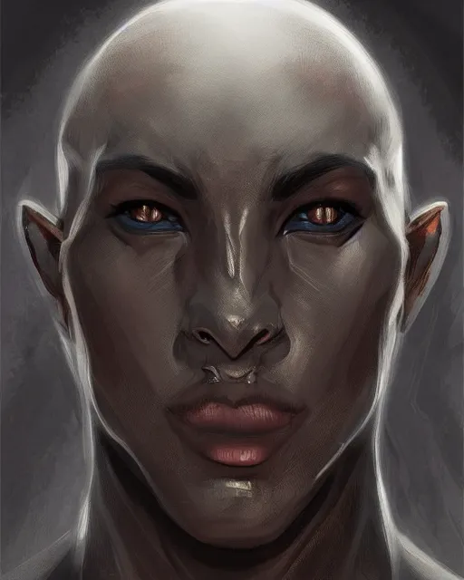 Image similar to portrait of a handsome male dark elf, obsidian skin, fantasy, feminine, elegant, intricate, highly detailed, digital painting, artstation, concept art, sharp focus, illustration