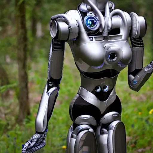 Prompt: a sci-fi humanoid robot, covered in nature