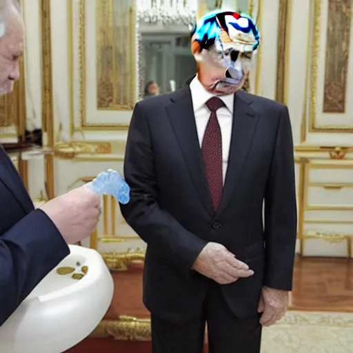 Image similar to vladimir putin inspecting the quality of soap