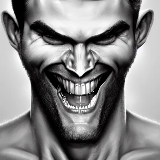 KREA - Beautiful face Portrait of very manly Gigachad with very big jaws,  original Gigachad, big eyebrows, colorful face painting on grey scale face,  powerful , magic, thunders, dramatic lighting, intricate, wild