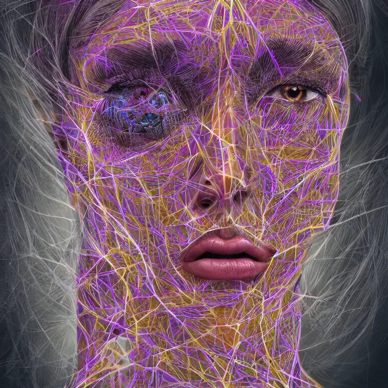 Image similar to An epic photo illustration of female symmetrical portrait by Michael Sydney Moore, Alex Grey, Irakli Nadar, hyper detailed, one face in center, multicolored, 50mm, award winning photography