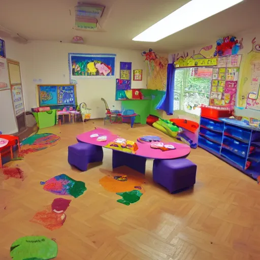 Image similar to childrens daycare indoors limital space, not well litt, creepy photo